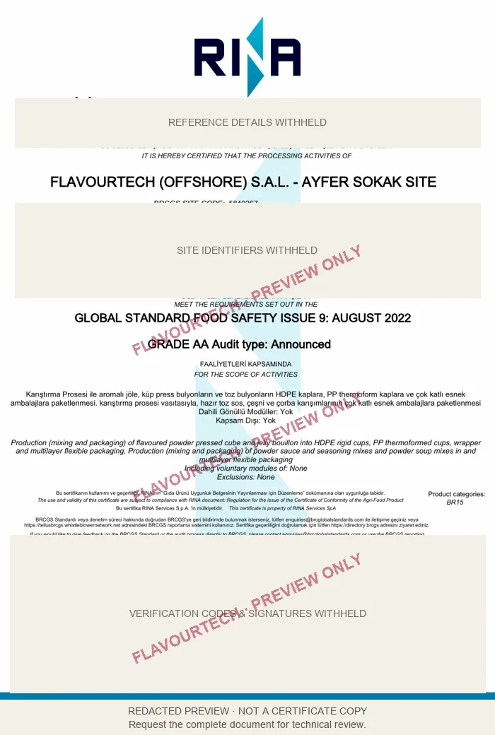 Redacted Ayfer Sokak · BRCGS Food Safety preview