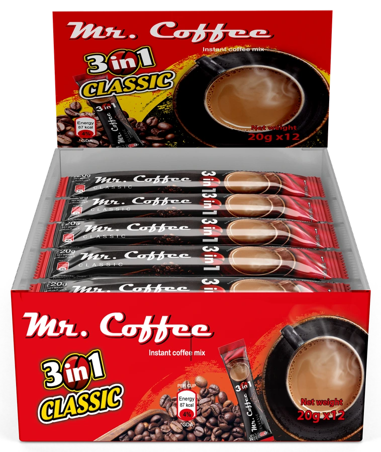 Mr. Coffee Kahve karışımı saşeleri — Klasik 3in1 · tepsi kutusu