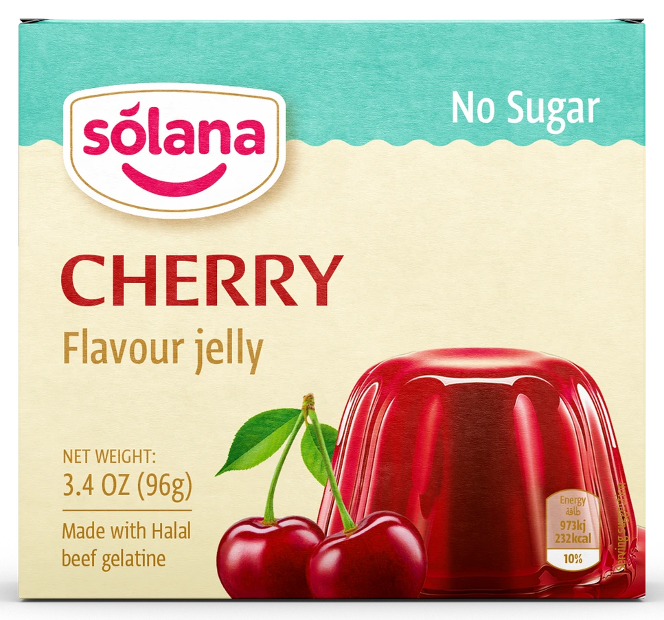 Solana Şekersiz Aromalı jelatin — Kiraz · 12g · Kutu